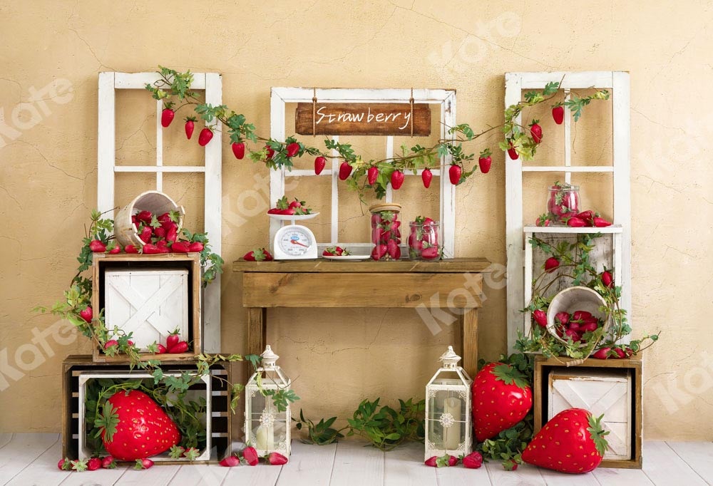 Kate Été Fraises Mur fissuré Jaune Toile de fond conçue par Emetselch - Kate Backdrop FR