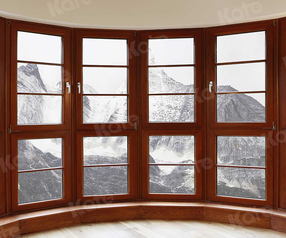 Kate porte-fenêtre hiver Toile de fond Snow Mountain pour la photographie
