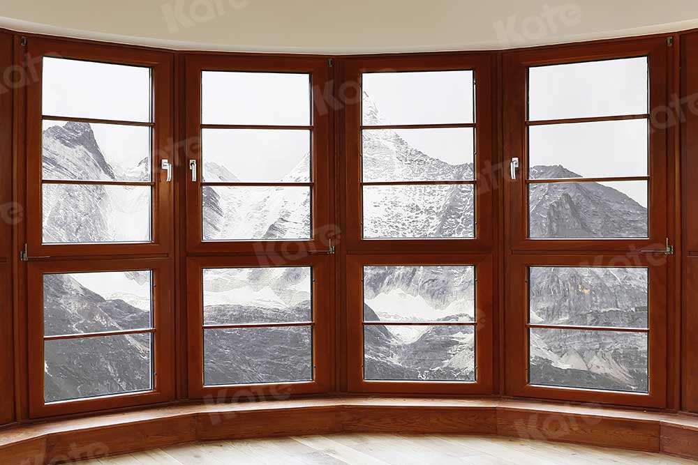 Kate porte-fenêtre hiver Toile de fond Snow Mountain pour la photographie