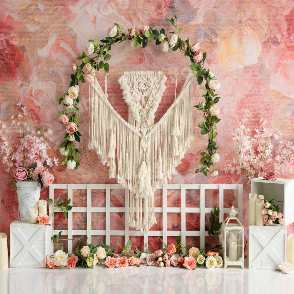 Kate Clôture Guirlande de fleurs Printemps Boho Toile de fond conçu par Emetselch - Kate Backdrop FR