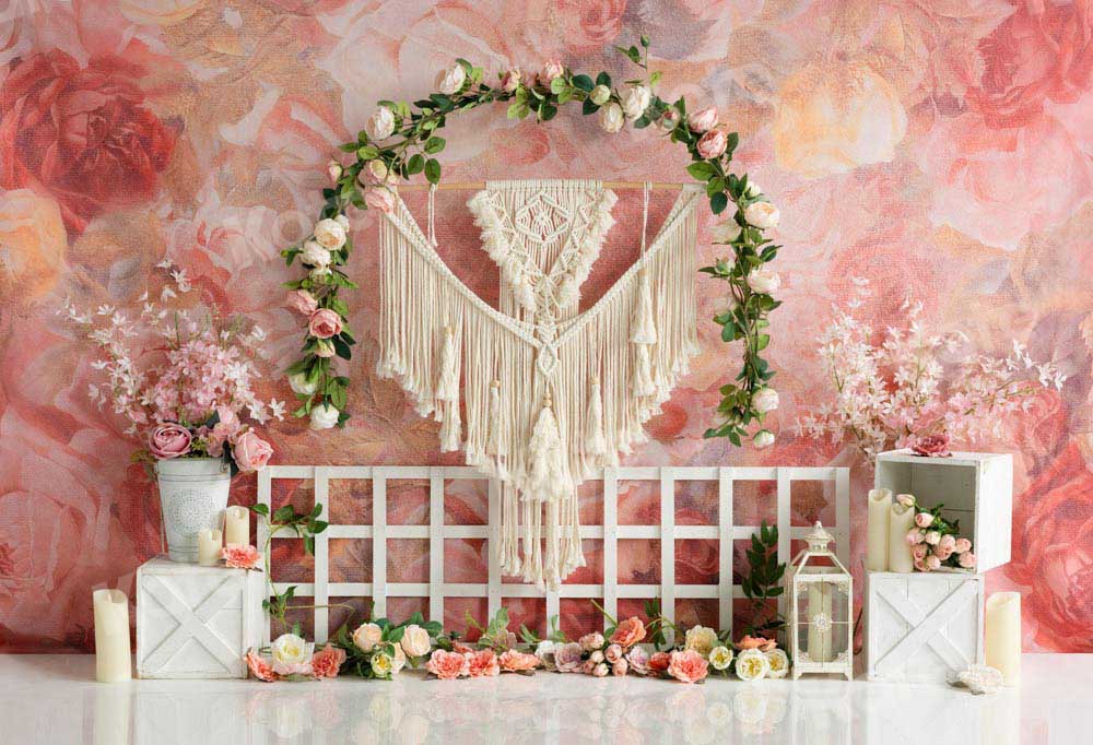 Kate Clôture Guirlande de fleurs Printemps Boho Toile de fond conçu par Emetselch - Kate Backdrop FR
