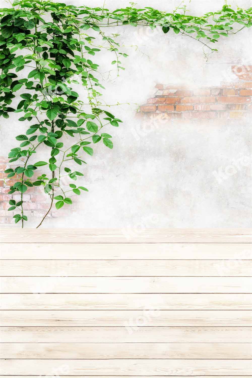 Kate Printemps Mur de briques Planche de bois Blanc Toile de fond conçue par Chain Photographie - Kate Backdrop FR