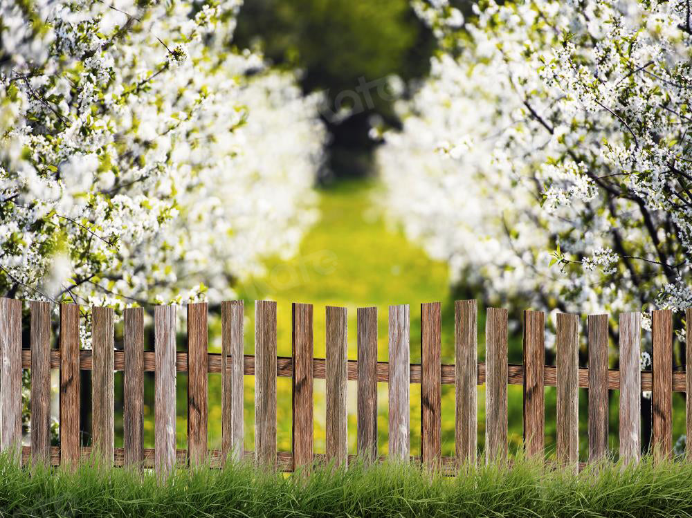 Kate Clôture Arbre Fleurs Printemps Toile de fond pour la photographie