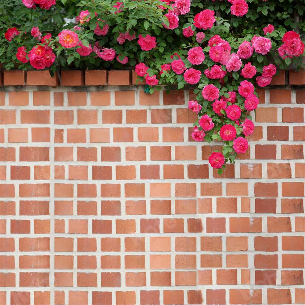 Mur de briques vintage en toile de fond de fleurs printanières conçu par Chain Photographie