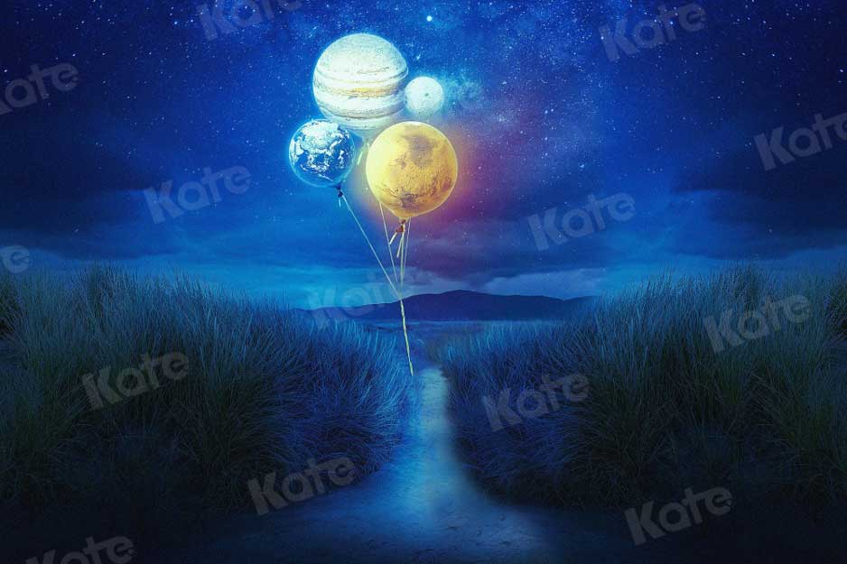 Kate Planète Ballons Nuit étoilée Bleu Toile de fond pour la photographie - Kate Backdrop FR