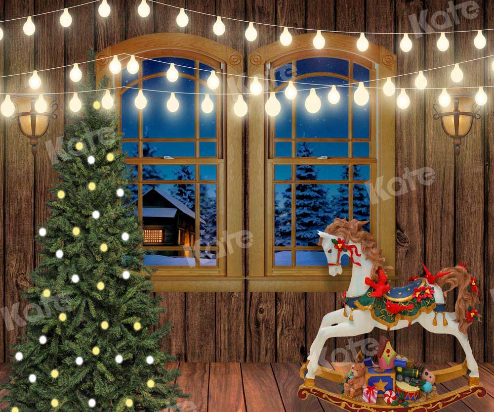 Kate Trojan Toile de fond de Noël Fenêtre de la maison en bois conçue par Chain Photographie