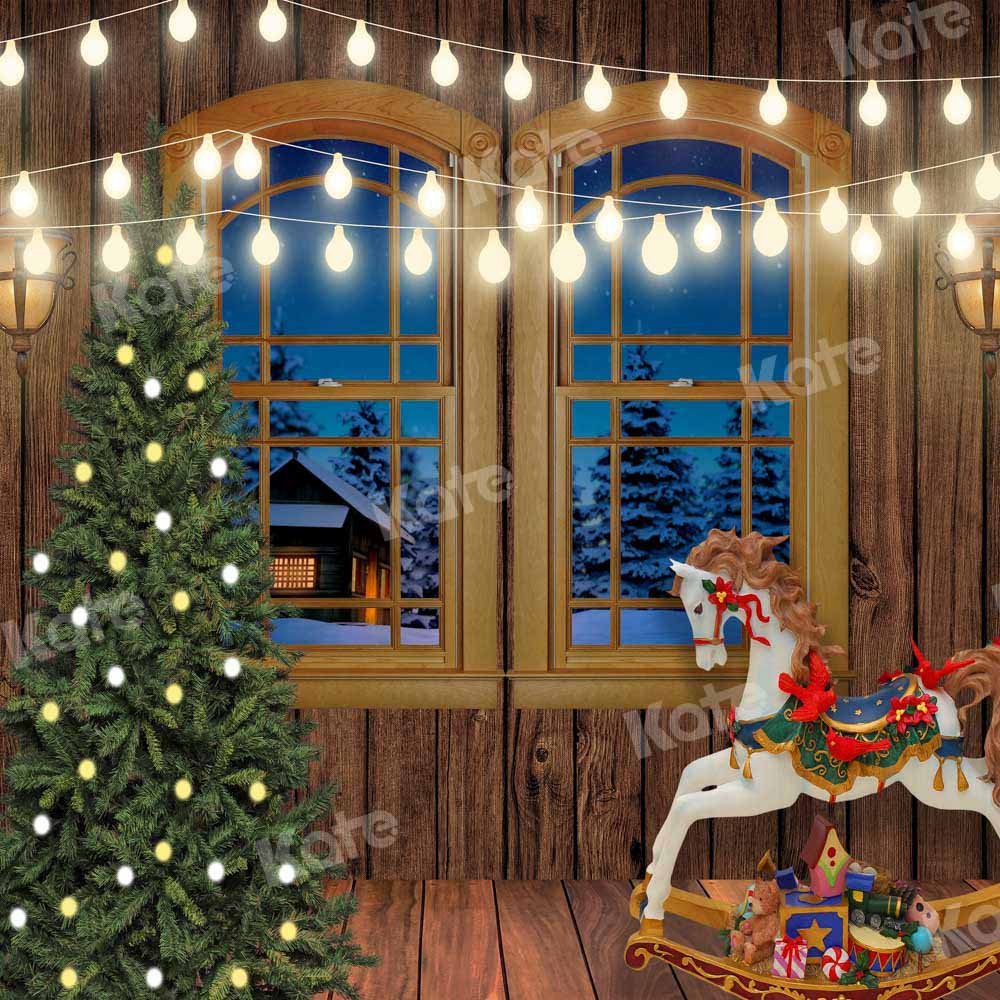 Kate Cheval de Troie Noël Fenêtre Maison en bois Toile de fond conçue par Chain Photographie