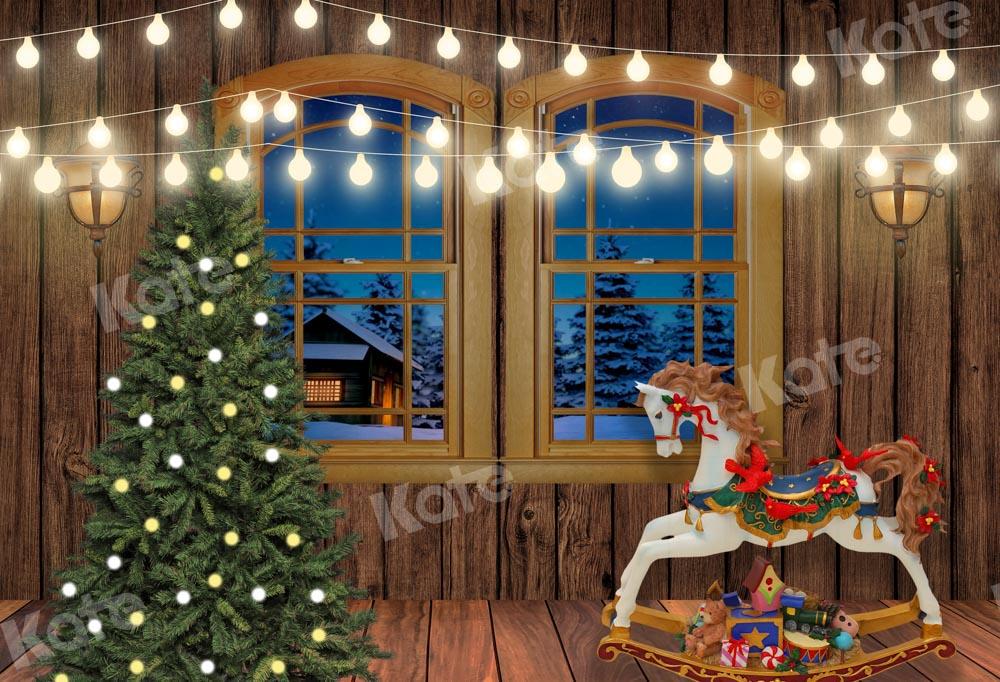Kate Trojan Toile de fond de Noël Fenêtre de la maison en bois conçue par Chain Photographie