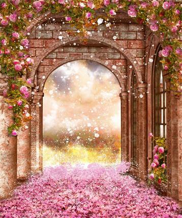 Kate Toile de fond de la Saint-Valentin Fleurs Brick Arch pour la photographie - Kate Backdrop FR
