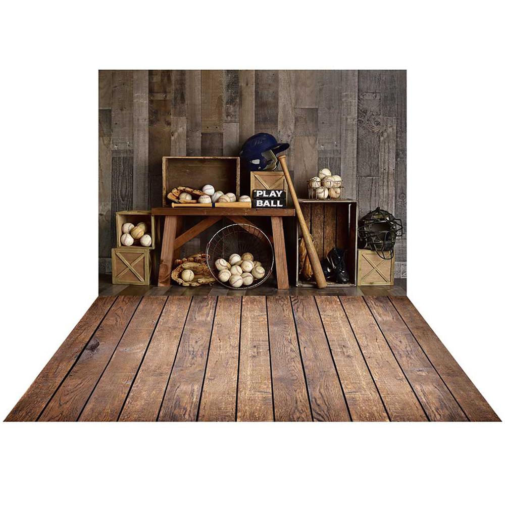 Kate Sport Baseball Toile de fond+Bois Marron foncé Tapis de sol en caoutchouc - Kate Backdrop FR