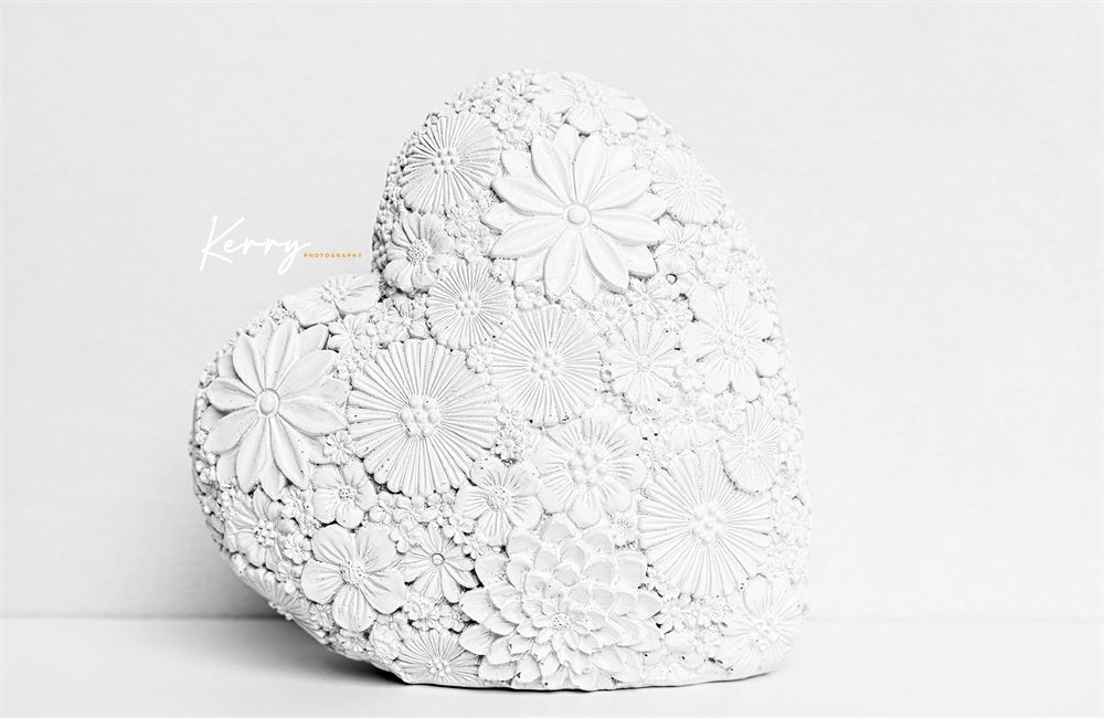 Kate Coeur Floral Blanc Mères Saint-Valentin Toile de fond Conçu par Kerry Anderson - Kate Backdrop FR