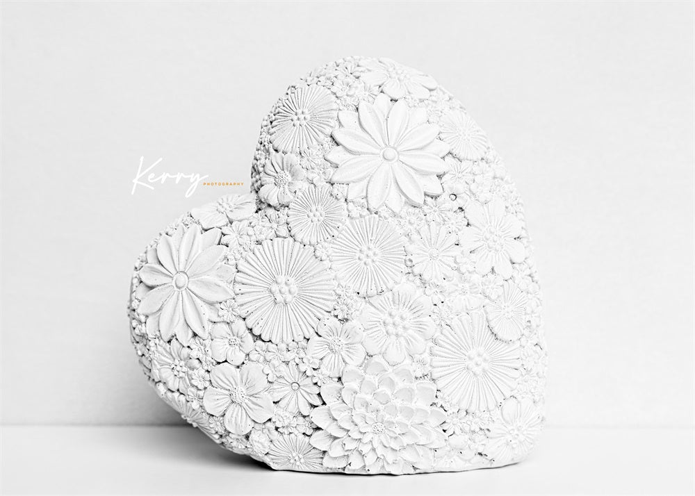 Kate Coeur Floral Blanc Mères Saint-Valentin Toile de fond Conçu par Kerry Anderson - Kate Backdrop FR