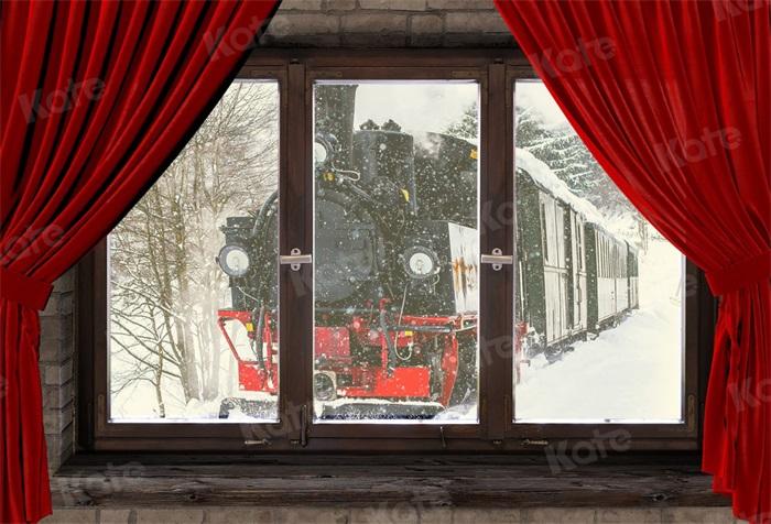 Kate hiver neige toile de fond train extérieur fenêtre pour photographie