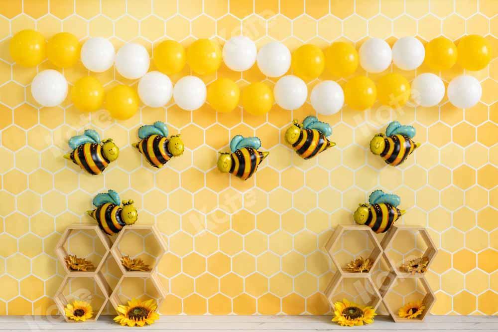 Kate Abeille Ballon Jaune Nid d'abeilles Cake Smash Toile de fond conçue par Emetselch