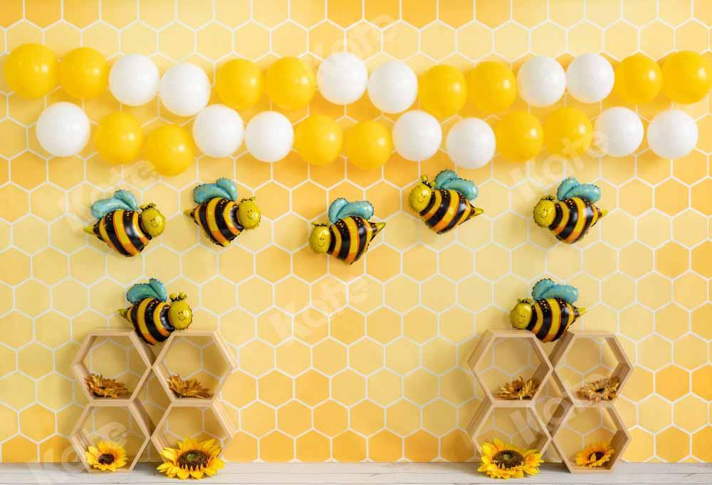 Kate Abeille Ballon Jaune Nid d'abeilles Cake Smash Toile de fond conçue par Emetselch