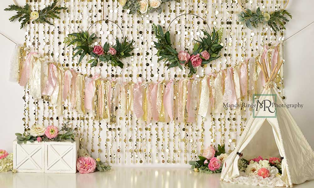 Kate Boho Glamping Cake smash Tente Toile de fond conçu par Mandy Ringe - Kate Backdrop FR