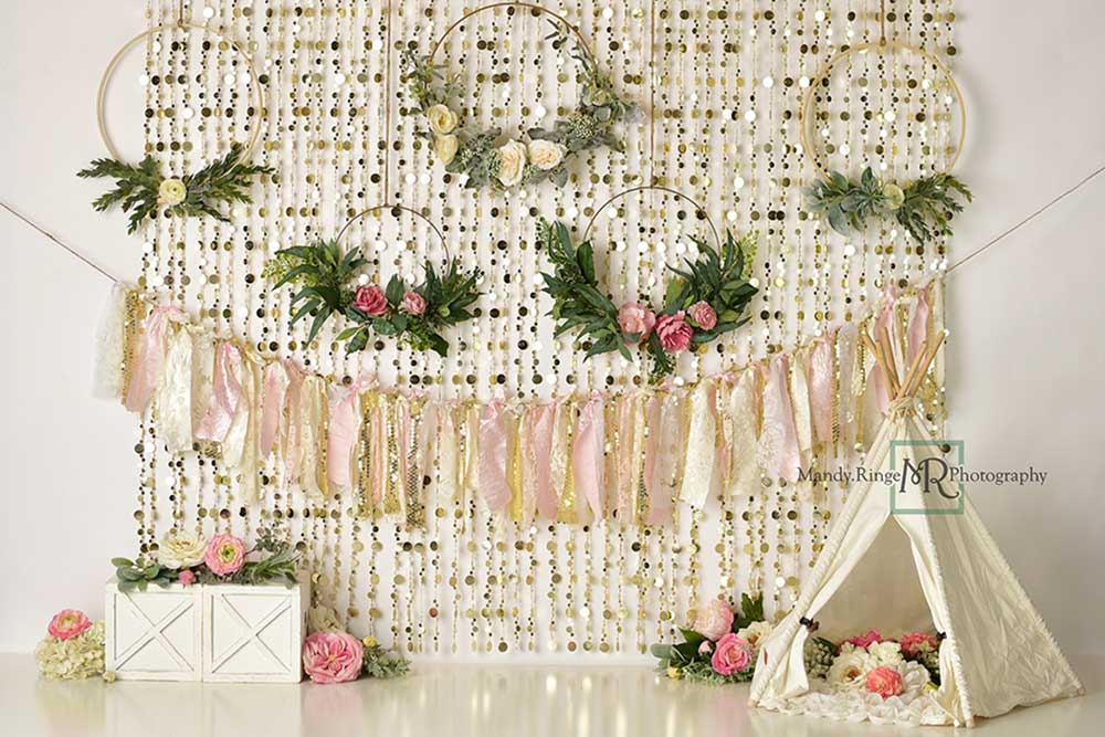 Kate Boho Glamping Cake smash Tente Toile de fond conçu par Mandy Ringe - Kate Backdrop FR