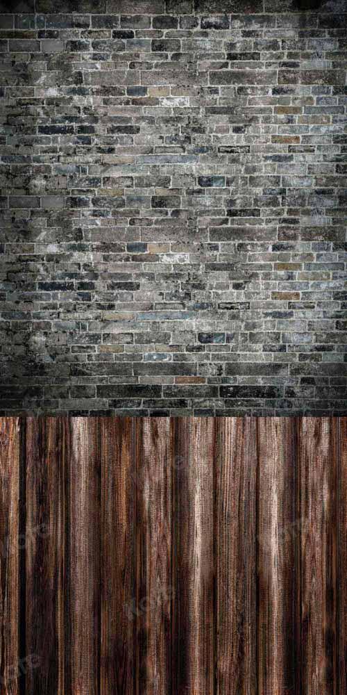 Épissage de planche de bois de toile de fond de mur de briques conçu par Chain Photography - Kate Backdrop FR
