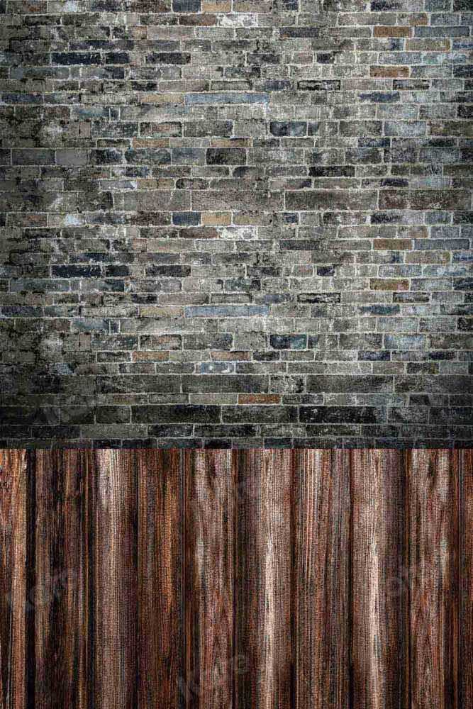 Épissage de planche de bois de toile de fond de mur de briques conçu par Chain Photography - Kate Backdrop FR