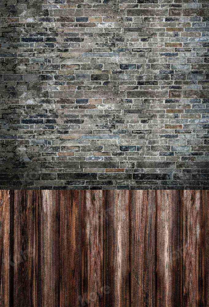 Épissage de planche de bois de toile de fond de mur de briques conçu par Chain Photography - Kate Backdrop FR