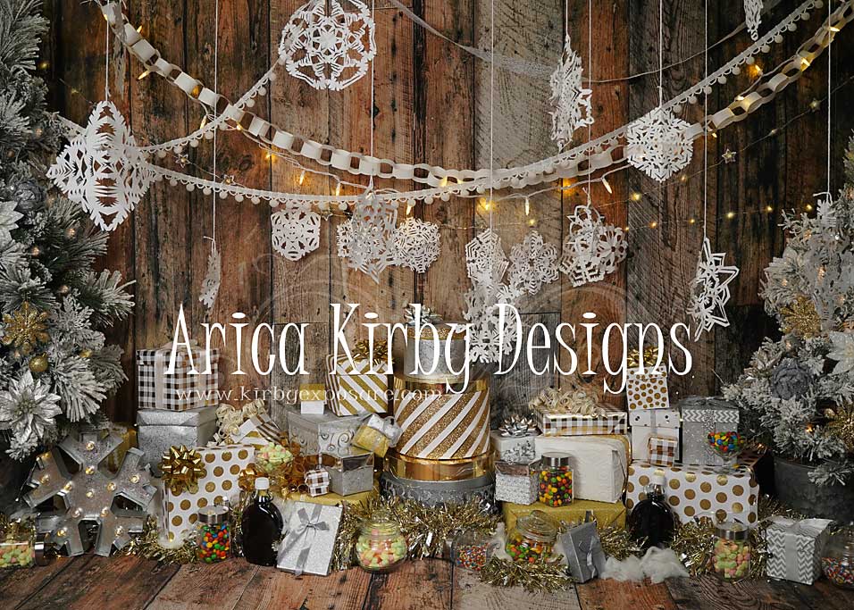 Kate Cadeaux Noël Décors Hiver Maison en bois Toile de fond conçue par Arica Kirby