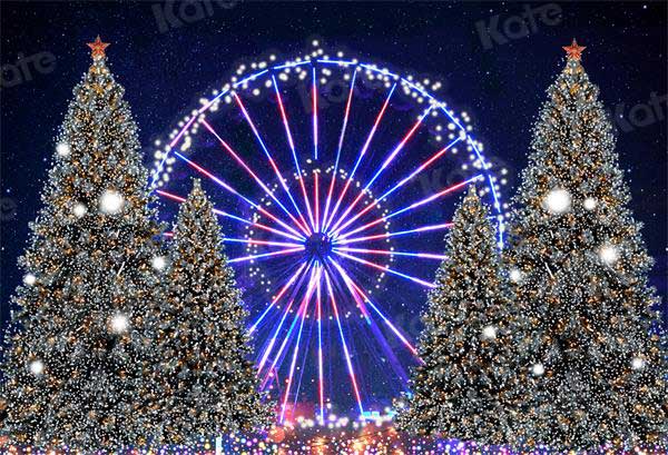 Kate Noël Grande roue Neige Lumière Nuit Hiver Toile de fond pour la photographie - Kate Backdrop FR