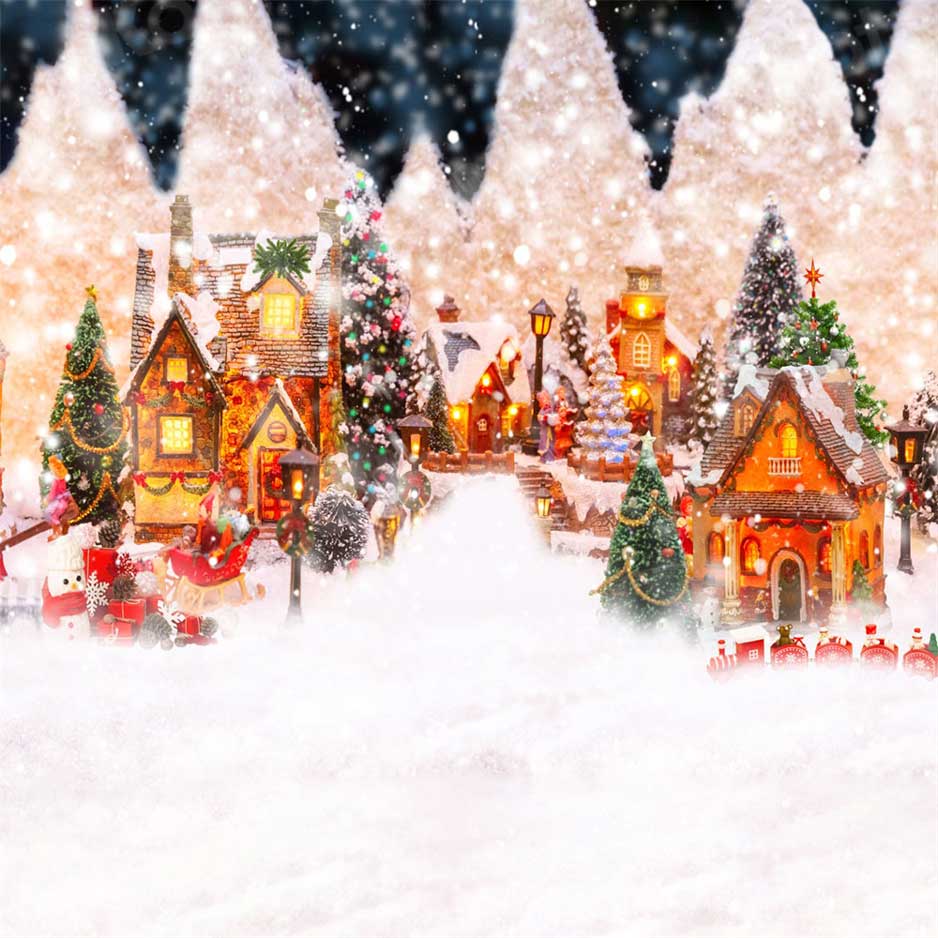 Kate Noël Ville Hiver Neige Maisons Toile de fond pour la photographie - Kate Backdrop FR