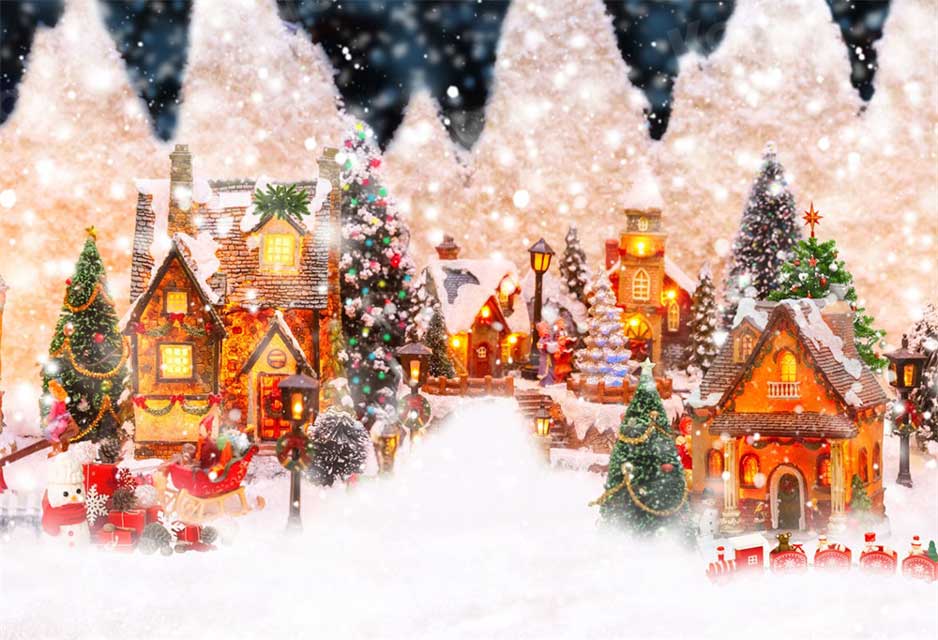 Kate Noël Ville Hiver Neige Maisons Toile de fond pour la photographie - Kate Backdrop FR