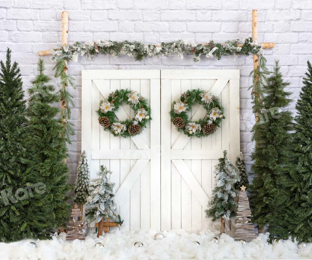 Kate Arbres de Noël Porte de grange Blanc Toile de fond conçu par Emetselch - Kate Backdrop FR