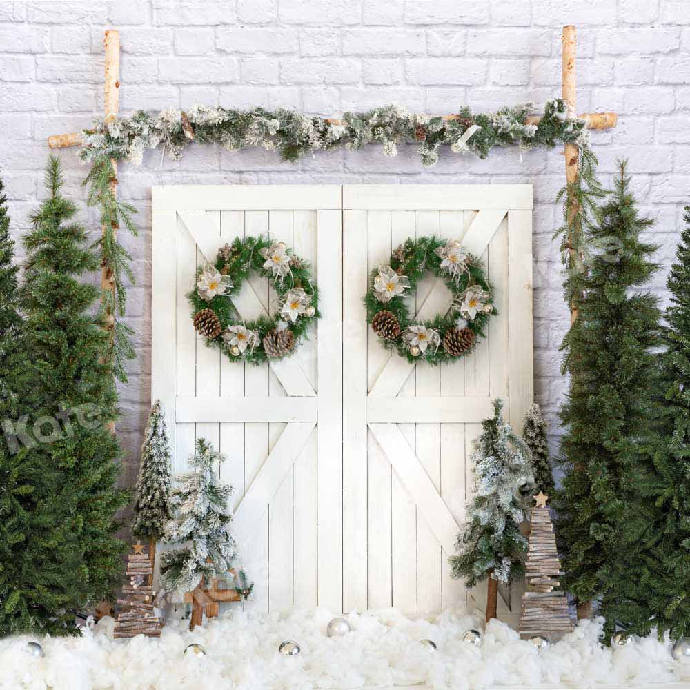 Kate Arbres de Noël Porte de grange Blanc Toile de fond conçu par Emetselch - Kate Backdrop FR
