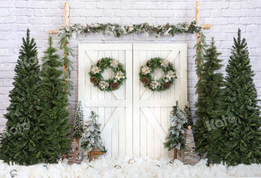 Kate Arbres de Noël Porte de grange Blanc Toile de fond conçu par Emetselch - Kate Backdrop FR