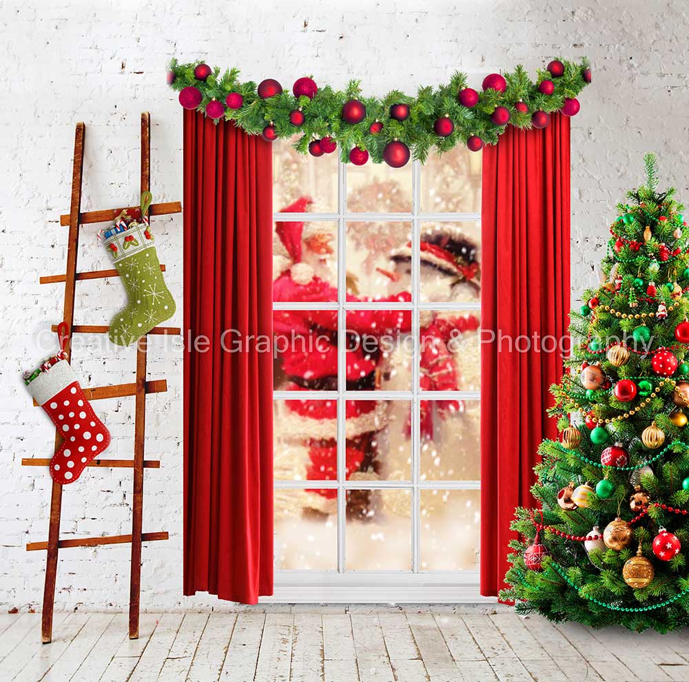 Kate Bonhomme de neige Fenêtre Sapin de Noël Toile de fond conçu par Chrissie Green