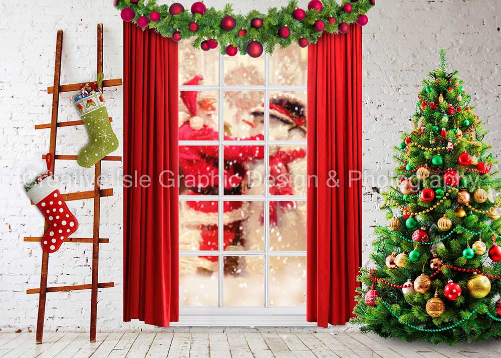 Kate Bonhomme de neige Fenêtre Sapin de Noël Toile de fond conçu par Chrissie Green