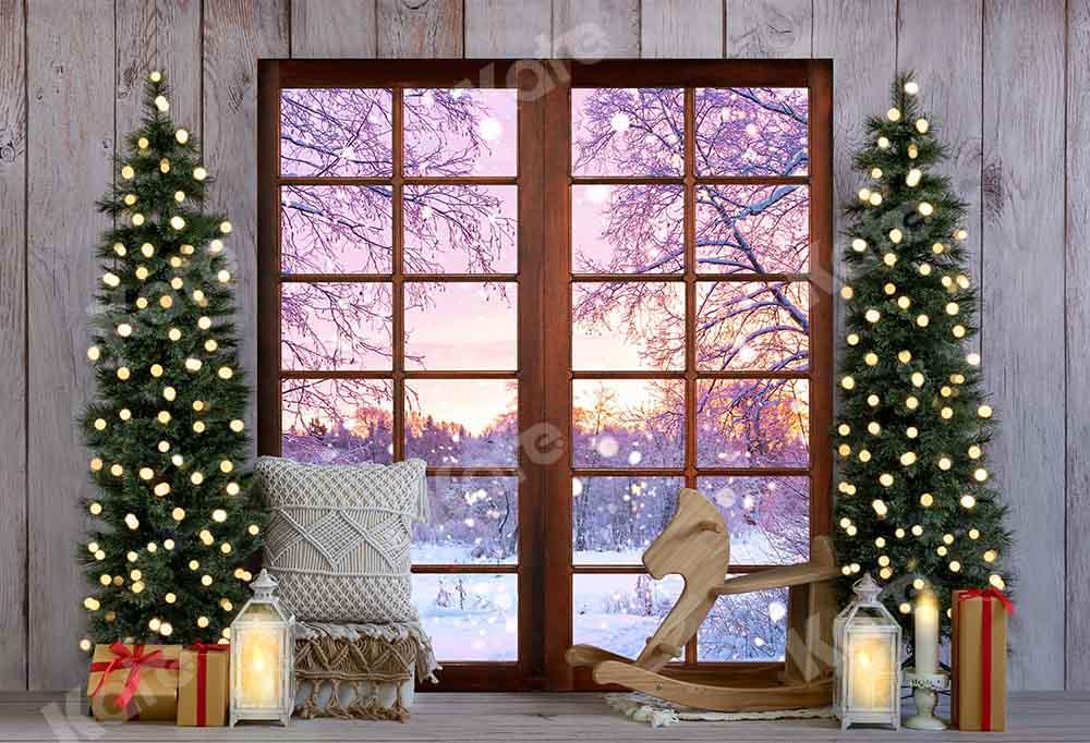 Kate Noël Scène de neige Fenêtre Mur en bois Toile de fond conçu par Emetselch