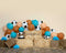 Kate Cake smash Vache Bleu Marron Ballons Toile de fond Conçu par Valerie Miranda - Kate Backdrop FR