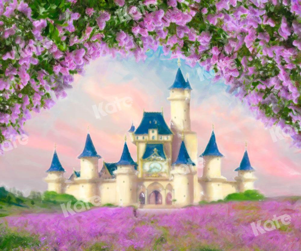 Kate Jardin Château Fleurs Violet Printemps Toile de fond conçue par GQ
