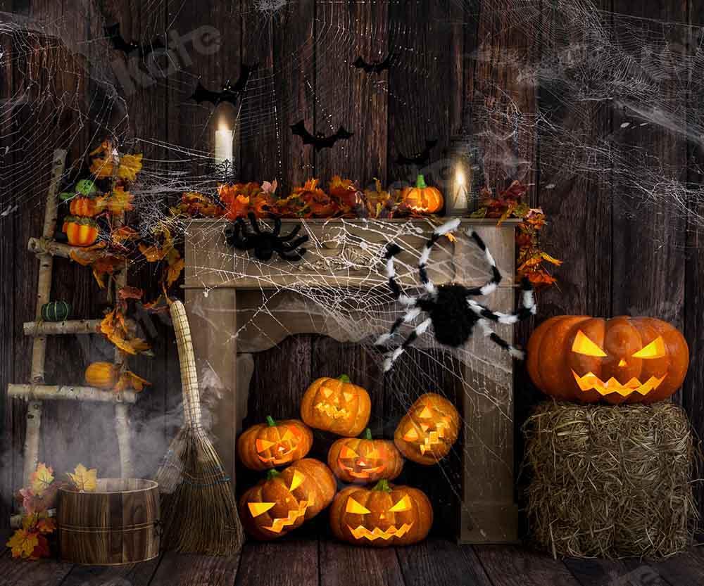 Kate Toile d'araignée Halloween Automne Grain de bois Toile de fond conçue par Emetselch