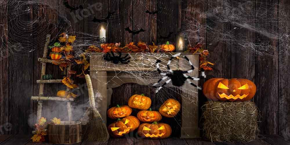 Kate Toile d'araignée Halloween Automne Mur en bois Toile de fond conçue par Emetselch - Kate Backdrop FR