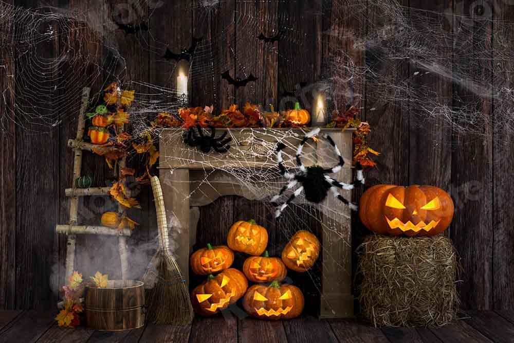 Kate Toile d'araignée Halloween Automne Mur en bois Toile de fond conçue par Emetselch - Kate Backdrop FR
