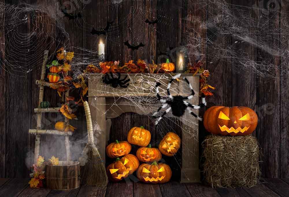Kate Toile d'araignée Halloween Automne Grain de bois Toile de fond conçue par Emetselch