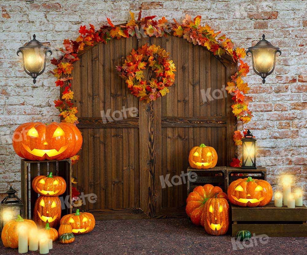 Kate Porte de grange Halloween Feuilles Citrouille Toile de fond conçue par Emetselch - Kate Backdrop FR