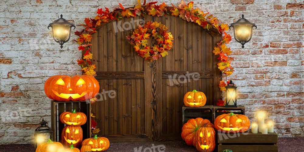 Kate Porte de grange Halloween Feuilles Citrouille Toile de fond conçue par Emetselch - Kate Backdrop FR