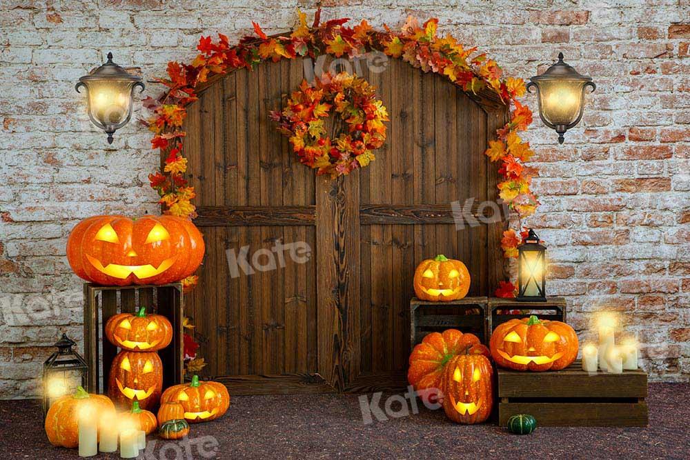 Kate Porte de grange Halloween Feuilles Citrouille Toile de fond conçue par Emetselch - Kate Backdrop FR