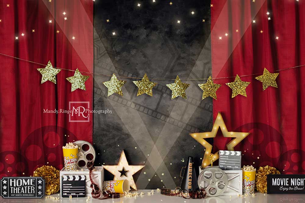 Kate Rideau Rouge Nuit Film Scène Toile de fond conçu par Mandy Ringe - Kate Backdrop FR