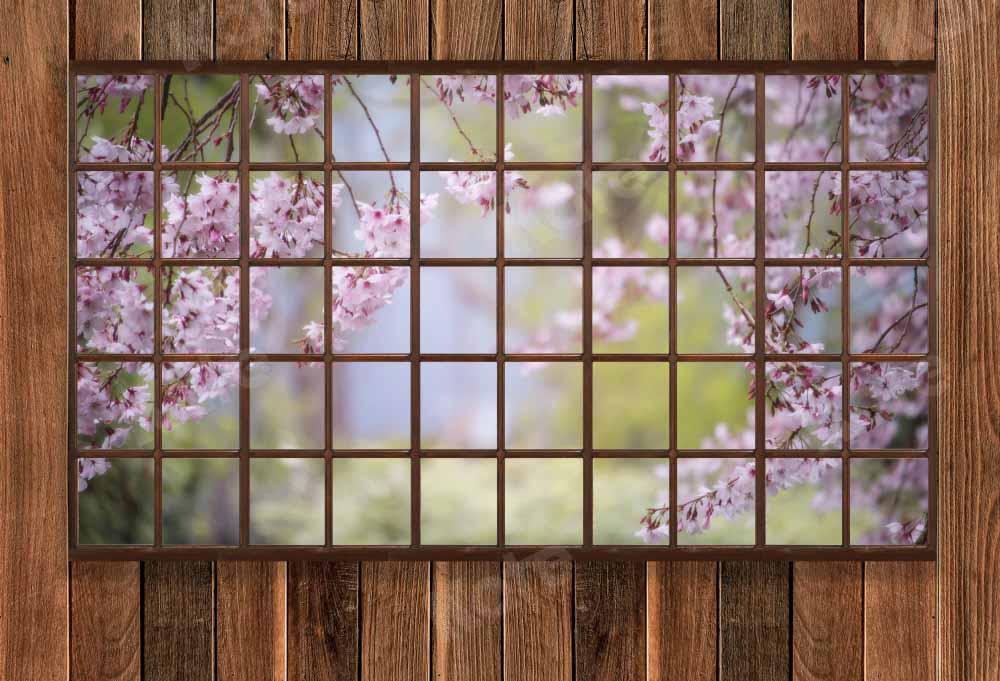 Kate Printemps Fenêtre Mur en bois Fleurs Toile de fond conçue par Chain Photography