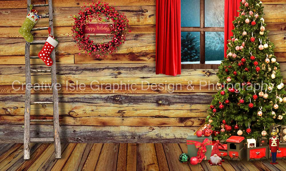 Kate Maison en bois Chambre Noël Rustique Toile de fond conçue par Chrissie Green