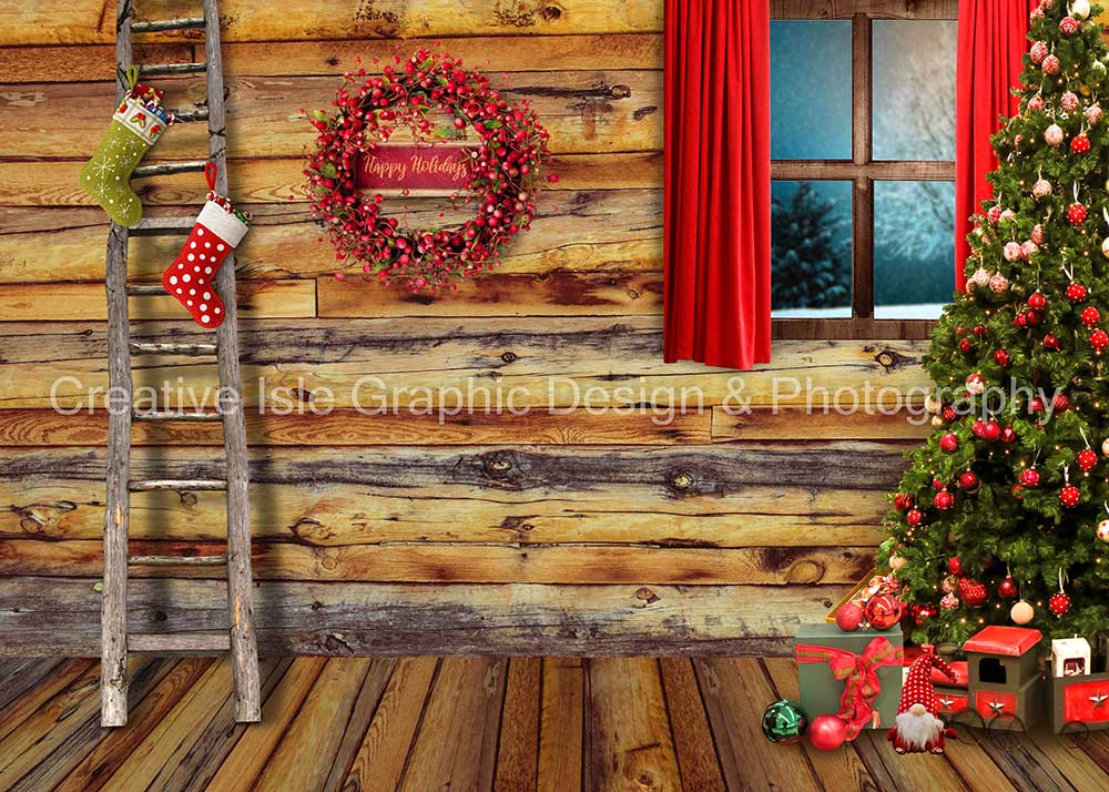 Kate Maison en bois Chambre Noël Rustique Toile de fond conçue par Chrissie Green