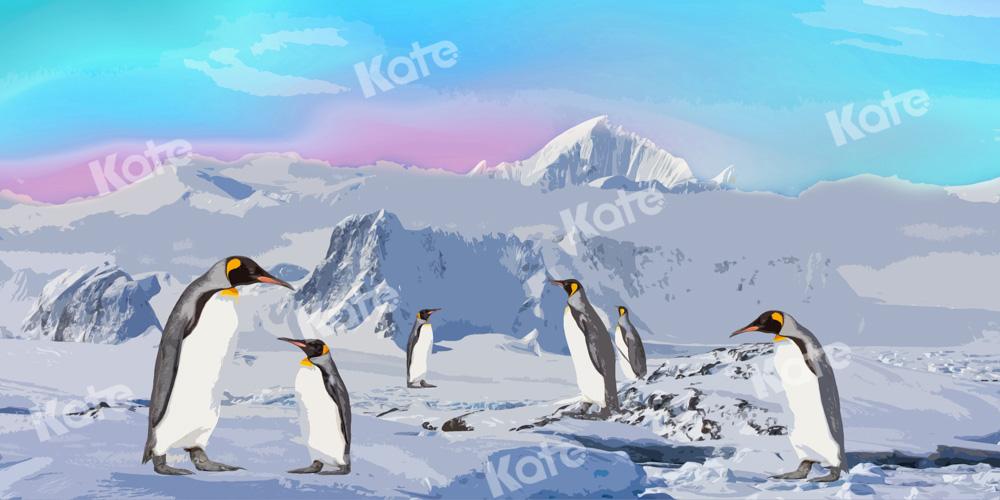 Kate toile de fond Snow Mountain Penguin conçue par Chain Photographie