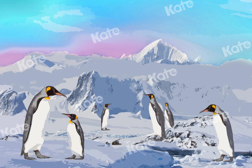 Kate toile de fond Snow Mountain Penguin conçue par Chain Photographie