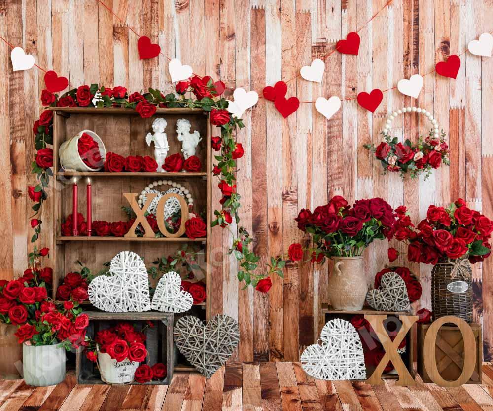Kate Chambre en bois Fleurs Rouge Saint-Valentin Toile de fond conçue par Emetselch - Kate Backdrop FR